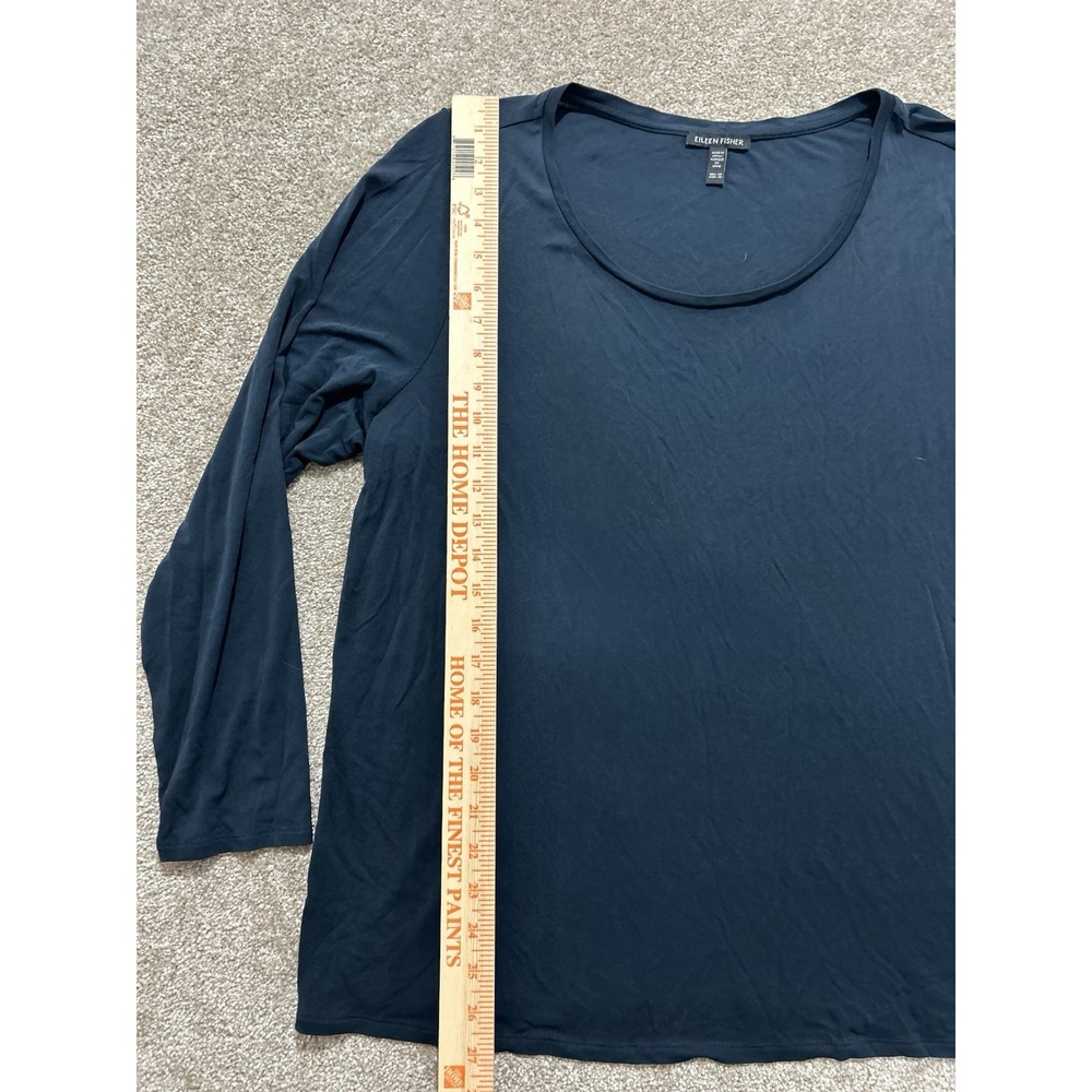Eileen Fisher Women's 1X Stretch Silk Jersey Top Navy Ink Tone Minimalist - Picture 2 of 6